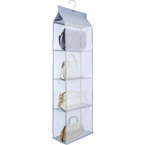 4 Pockets Hanging Handbag Organizer for Wardrobe Closet Foldable Dust Cover Dust-proof Storage Bag Purse Big Handbag Tote Bag Clothes Organizer for Living Room Bedroom(1PC Gray)