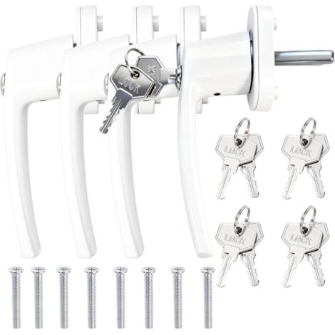 4 Poignées de Fenêtre Verrouillables avec Clé pour Sécurité Enfant – Aluminium Blanc, Installation Facile, 8 Vis et 8 Clés Incluses, Idéale pour Fenêtres, Balcons et Terrasses