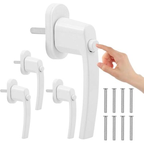 4 Poignées de Fenêtre Verrouillables pour Sécurité Enfant, Bouton de Fenêtre avec Cylindre de Pression, Facile à Installer, Aluminium Blanc Poignée de Fenêtre pour Fenêtres, Balcons et Terrasses