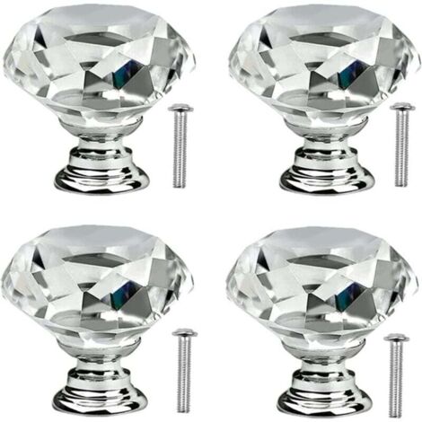 4 Poignées De Porte En Verre Cristal 30mm Pour Meuble Tiroir Commode Cuisine Placard