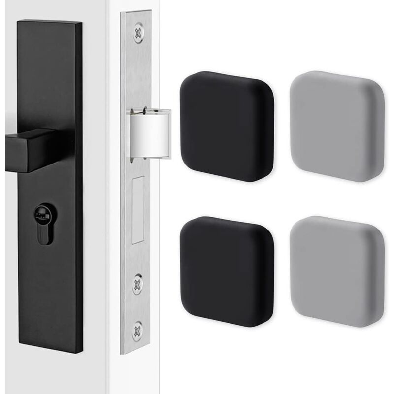 4 poignées de porte en silicone, protections murales carrées. Protection murale silencieuse pour poignées, butoir de porte tampon (noir x2, gris x2)