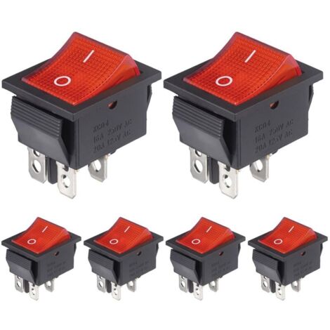 4-poliger Wippschalter, 2-Positionen-EIN/AUS-Wippschalter, 16A 250VAC, 20A 125VAC, rotes Licht, Ein/Aus-Taster (6 Stück)
