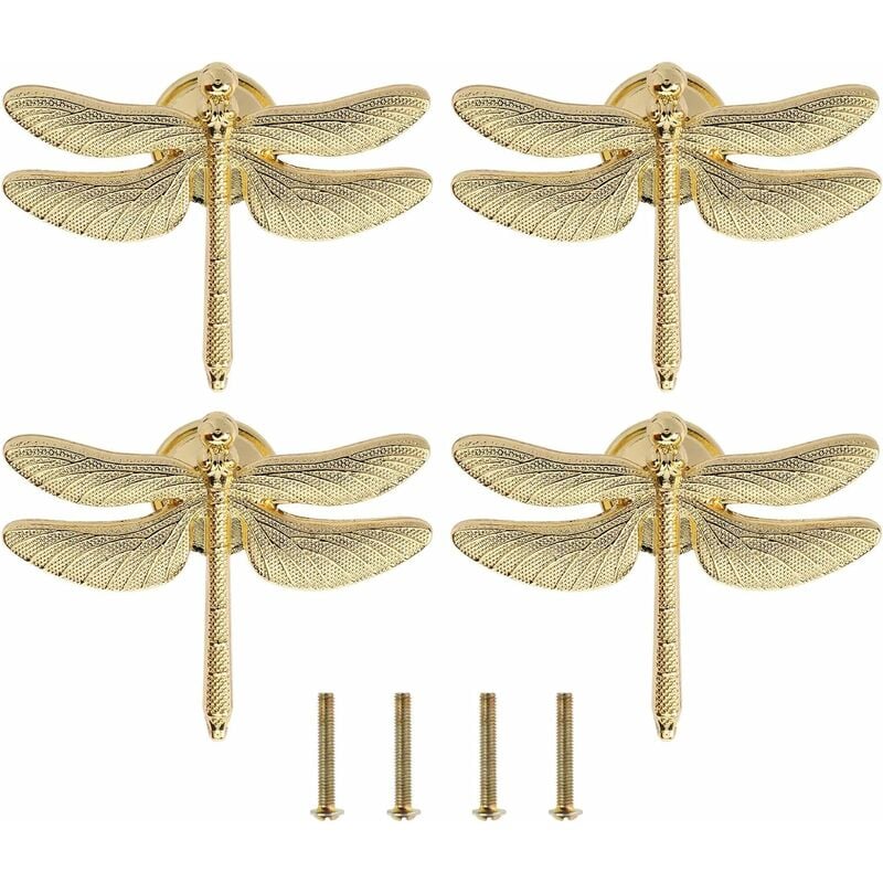 Image of Fortuneville - 4 pomelli a forma di libellula maniglie decorative uniche a forma di libellula con viti di montaggio Accessori per mobili per armadi,