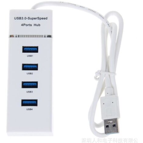4-Port Hub USB 3.0 High Speed Ports Pour Ordinateur, Pc, Tablette (Blanc)