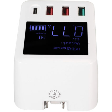 4-Port-Schnellladegerät mit USB-Anschluss (QC3.0 PD20W) und LCD-Display, 100–240 V, europäischer Stecker für Reisen