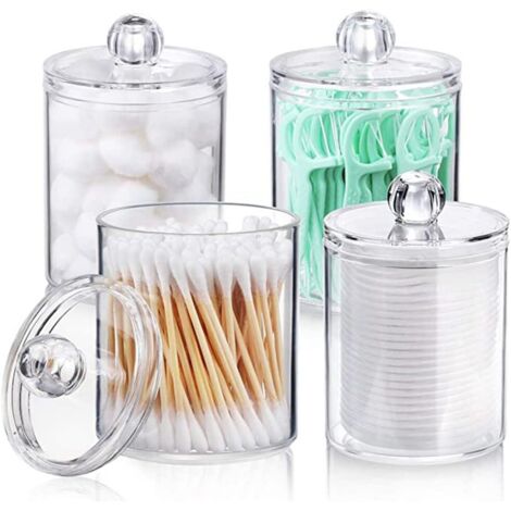 4 porte-cotons-tiges, boîtes de rangement pour salle de bain, porte-cotons-tiges en plastique, boîtes de rangement transparentes en acrylique pour cotons-tiges, cosmétiques, boules de coton, cotons-ti