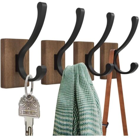 4 Porte Manteau - Manteaux en Bois,Crochet Mural Pour Chapeaux, Clés, Serviettes, Portefeuilles, Décoration de Salon, Salle de Bain, Chambre à Coucher, Cuisine, Garde-Robe