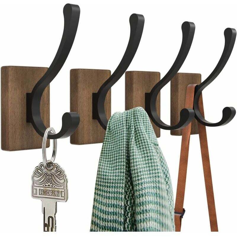 4 porte-manteaux - Porte-manteau en bois, porte-manteau mural pour chapeaux, clés, serviettes, sacs à main, décoration du salon, de la salle de bain,