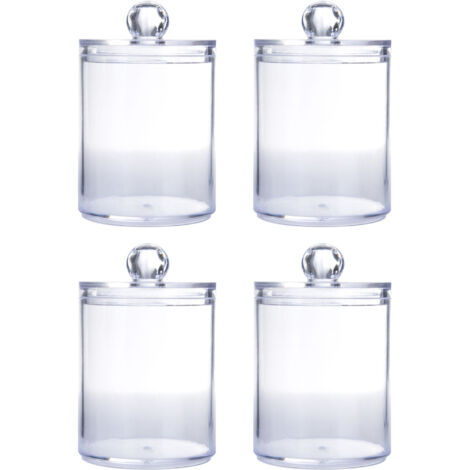 4 Pots de Rangement Ronds Transparents en Plastique PS pour Coton-Tiges, Boules de Coton et Disques Démaquillants