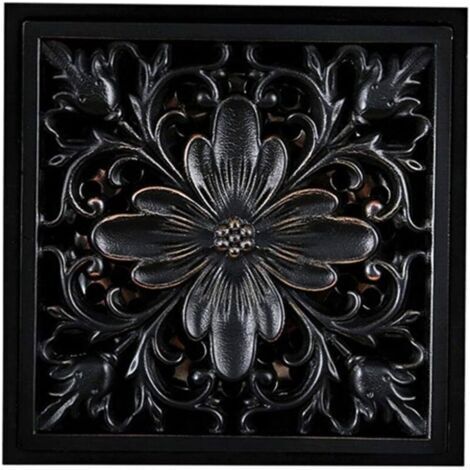 4 Pouces Caniveau de Douche en Laiton Bronze Noir Motif Sculpté Drain de Douche avec Grande Calibre Anti Encrassement