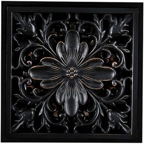 4 Pouces Caniveau de Douche en Laiton Bronze Noir Motif Sculpté Drain de Douche avec Grande Calibre Anti Encrassement