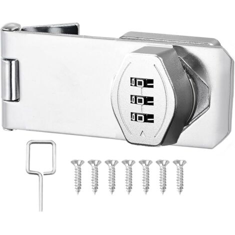 4 pouces Loquet Porte avec Serrure a Code, Verrou Porte Placard Serrure Armoire Serrure à Combinaison Verrou à Mot de Passe pour Portes, Fenêtres, Garages, Jardins, Salles de Bains Argent