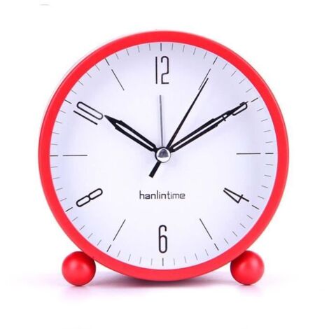 4 Pouces, Reveil mecanique silencieux, Reveil matin enfant a piles, Reveil silencieux enfant chevet, Reveille pour enfant - Rouge