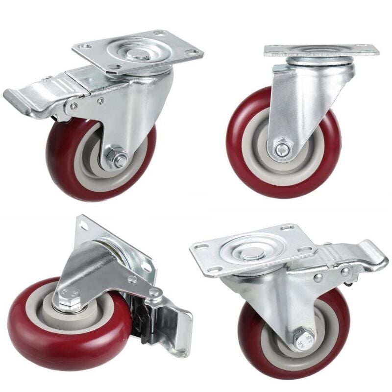 4 pcs Roulettes Pivotantes avec frein 100mm pour Meuble Charge 400kg