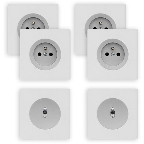 4 prises 2P+T + 2 va-et-vient ALU glossy DOM + 6 plaques simples blanc - FONTINI