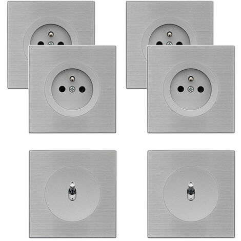 4 prises 2P+T + 2 va-et-vient ALU GLOSSY DOM avec 6 plaques simples métallisées gris – Polyvalence et design haut de gamme pour vos installations électriques - FONTINI