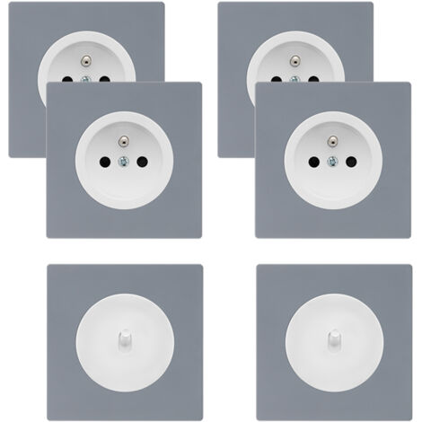 4 prises 2P+T + 2 va-et-vient blanc glossy DOM + 6 plaques simples gris - FONTINI