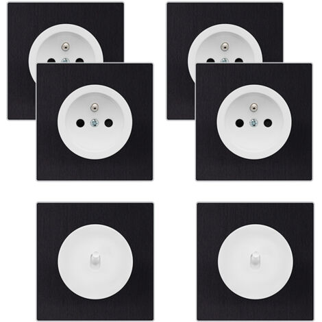 4 prises 2P+T + 2 va-et-vient blanc glossy DOM + 6 plaques simples métallisé anthracite - FONTINI