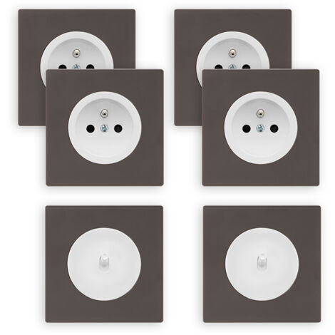 4 prises 2P+T + 2 va-et-vient blanc glossy DOM + 6 plaques simples taupe - FONTINI