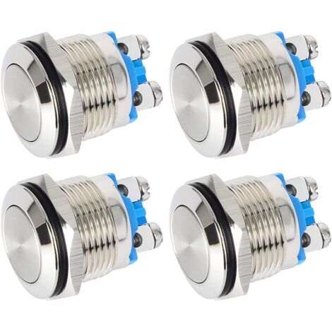4 pulsadores de enclavamiento impermeables de 16 mm con terminales de tornillo, 3 A/12 V/24 V/125 V/250 V, de acero inoxidable (cabeza plana).