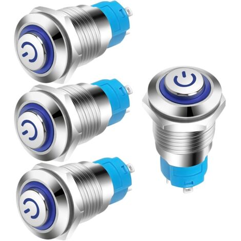 4 pulsanti impermeabili IP65 da 12 mm 3 A 12-24 V con spia LED, pulsante in metallo con blocco (testa rivolta verso l'alto)