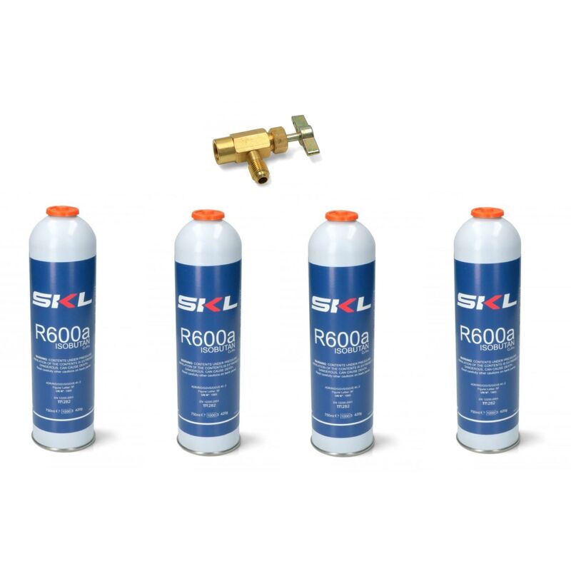 Image of Bombola gas R600 refrigerante frigorifeo e freezer R600 360 gr pz 4 + rubinetto