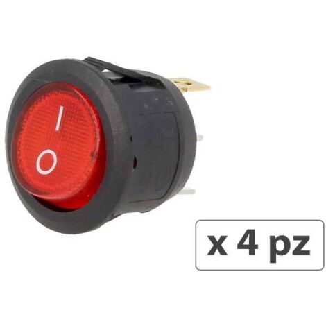 4 PZ Interruttore Rotondo Pulsante Bilanciere On Off Push Button 3 Pin con Led Spia Rosso 12V Auto Barca Foro 20mm