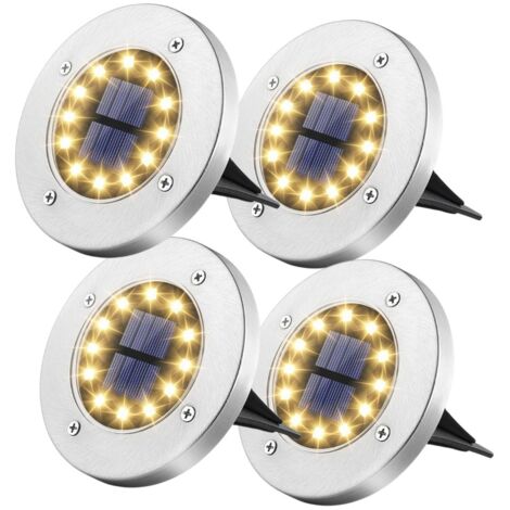 4 pz Lampada Faretto Solare Picchetto 8 LED Esterno Giardino Luce Calda