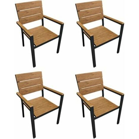 4 PZ SEDIA POLTRONA TEAK IN ALLUMINIO EFFETTO LEGNO DA ESTERNO GIARDINO 38610/4