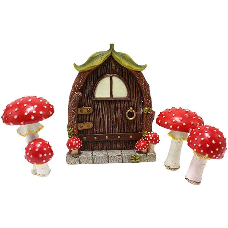 Image of Fortuneville - 4 pz/set Vivid Carino In Miniatura Fata Porta Resina Dettagli di Fata Porta di Casa Per La Casa Delle Bambole Rosso