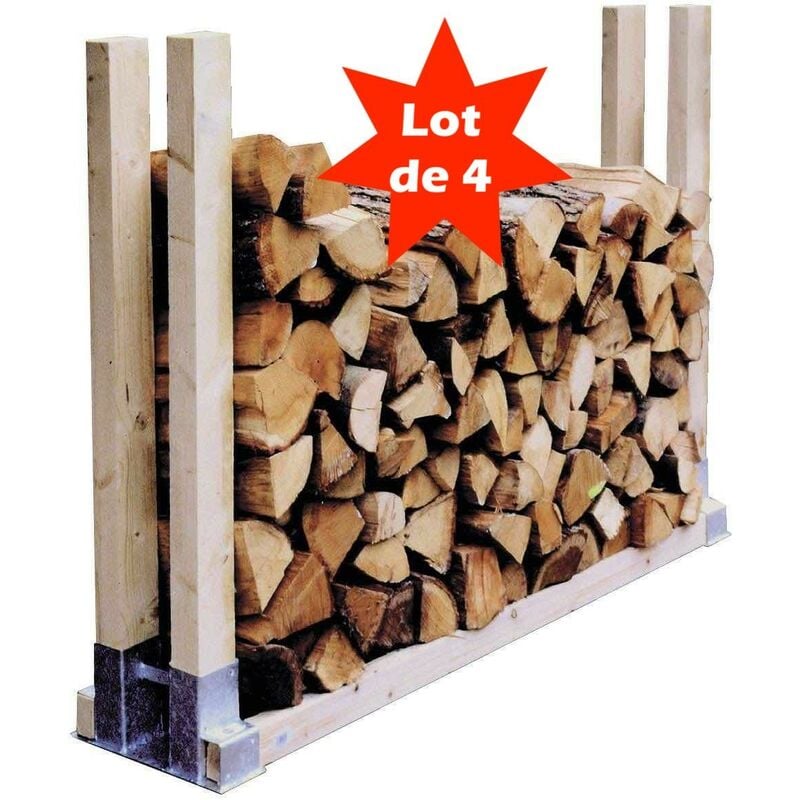 4 Range Bûches Supports Argenté Pour Rangement - Stockage Du Bois De Chauffage - Argent