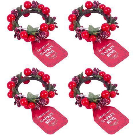 4 Red Berry Napkin Rings Christmas Festive Table Decoration Serviette Buckle