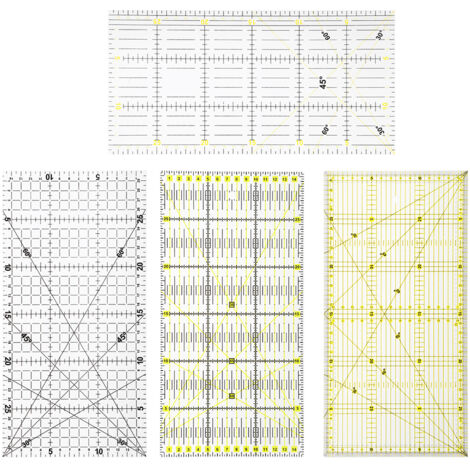 4 Règles de Couture et Patchwork 15x30cm avec Grille pour DIY et Mesures Précises