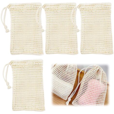 4 retine per sapone solido, sacchetti per sapone solido in rete naturale, sacchetti per sapone riutilizzabili in cotone 14 cm x 9 cm, set di sacchetti per sapone biologico