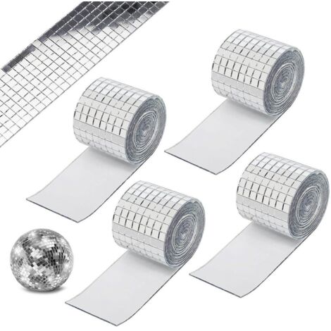 4 Rouleau Mosaique Miroir, Carreaux de MosaïqueCarré Auto, Mini Carrelage en Verre Mosaïque, 5  5mm Autocollant Mosaique Verre, pour Bricolage Décoration Salles de Bains, Bars, Hôtels (Argent)