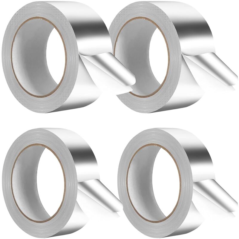 4 Rouleau Ruban Aluminium, 5cm x 20m/3cm x 20m Ruban Adhésif en Aluminium, Imperméable et Résistant à la Chaleur Ruban Adhésif Aluminium pour