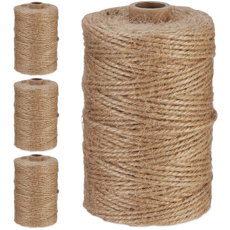 4 rouleaux de ficelle en jute (chacune 100 m), bricolage, jardin, emballage, nature - Relaxdays