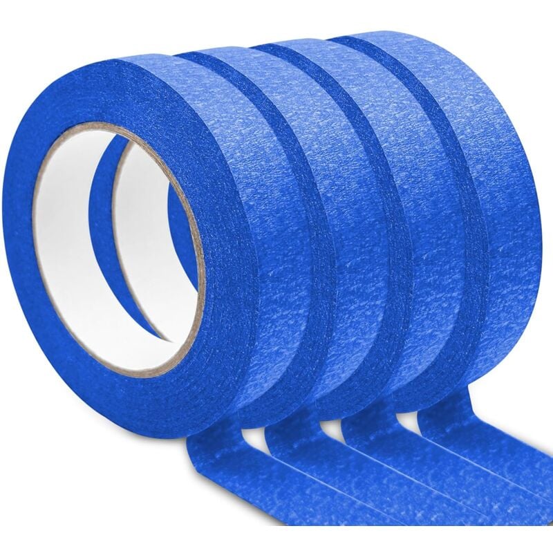 4 Rouleaux Ruban de Masquage 24mmx50 m, Bleu Ruban Adhésif de Masquage, Ruban de Masquage Peinture, Ruban Crêpe, Ruban Adhésif Polyvalent, pour