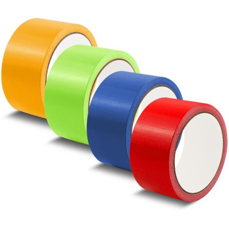4 Rouleaux Rubans Adhésif Toilé Robuste 48 mm × 10 m, 210 μm Ruban Adhesif Blindé Multicolore, Ruban Adhésif Couleur pour Marquer, Sceller, Attacher (Rouge, Jaune, Vert, Bleu)