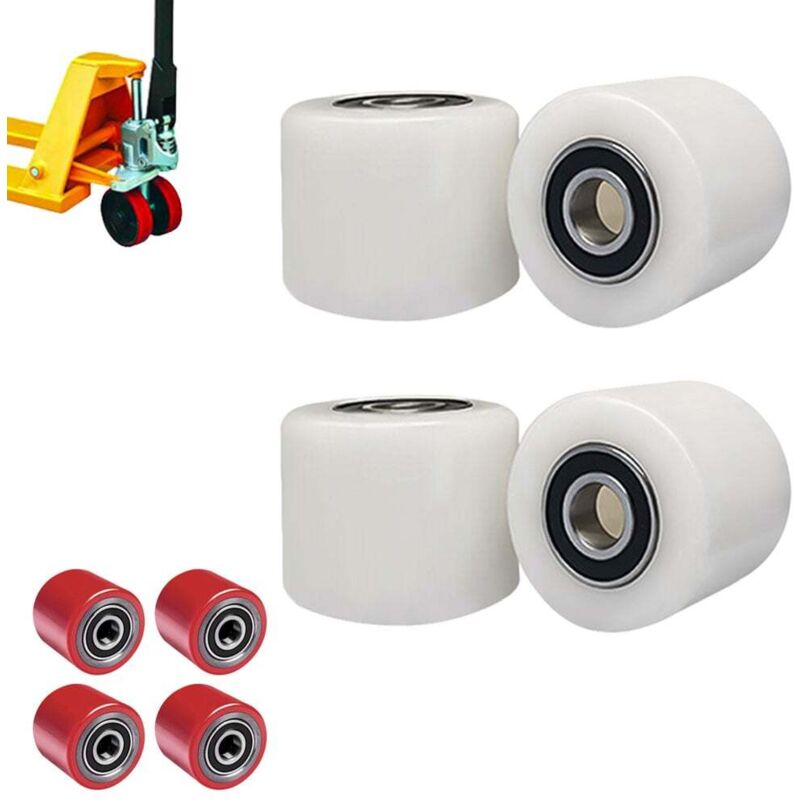 4 roulettes de transpalette 80x70 avec noyau en acier et roue en polyuréthane, axe de 20mm, longueur de serrage de 70mm, pour des roulettes de