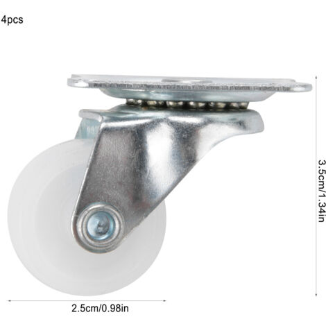 4 roulettes pivotantes blanches en PP de 1 pouce pour meubles et chariots