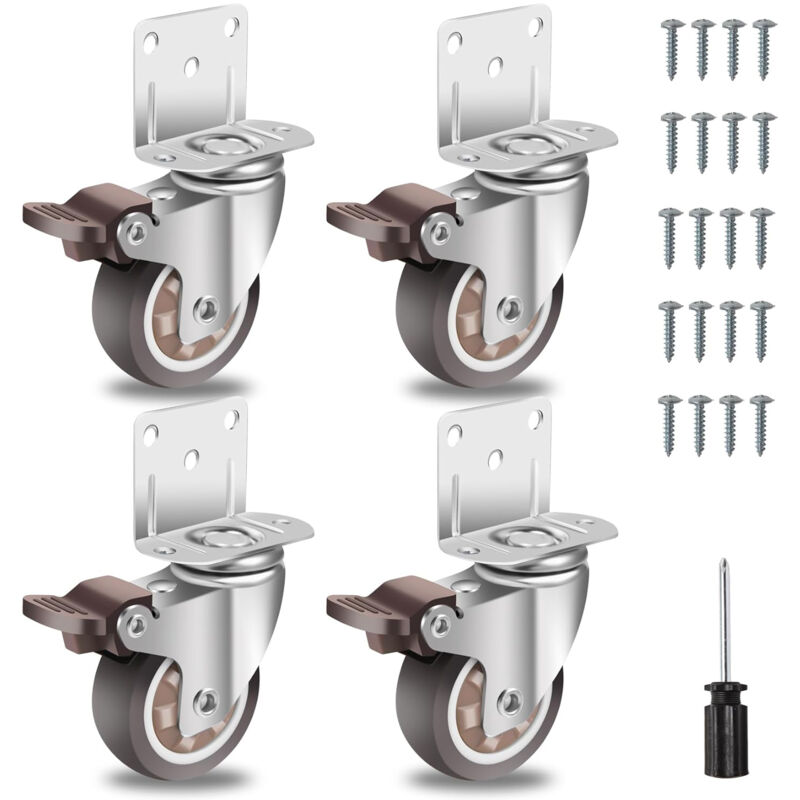 Jn.songs - 4 Roulettes Pivotantes pour Meubles 50MM Roulette Charge Lourde Jusqu'à 120KG Roue en Caoutchouc pour Chariot Plaque de Montage en l