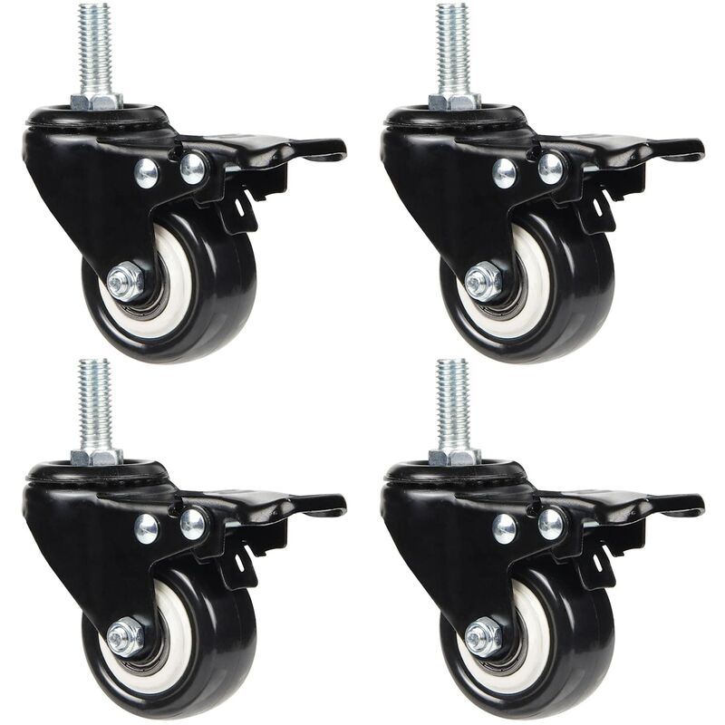 4 Roulettes Pivotantes Roulettes de 50 mm pour le Transport de Meubles, Capacité de charge de 40 kg Chacune, vis M10