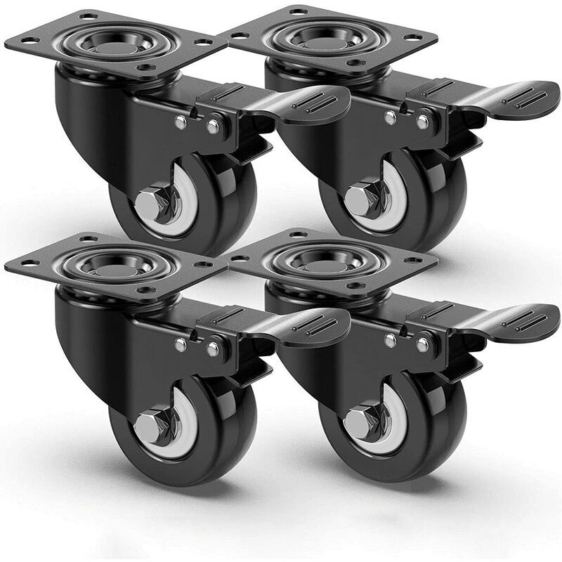 4 roulettes pivotantes silencieuses 50mm, Roulettes pour meubles avec frein, roulette charge lourde Capacité de charge de 400kg, roulettes de
