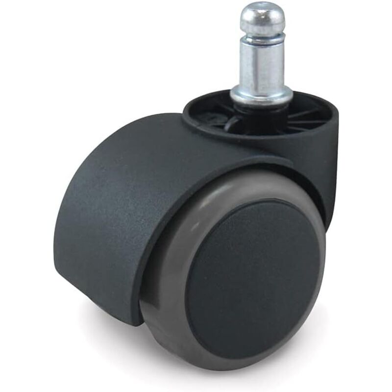 4 roulettes pour fauteuil de bureau, caoutchouc noir/gris, diamètre 50 mm, tige 11 mm, sol dur