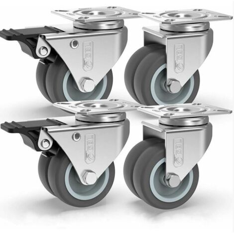 4 Roulettes pour Meubles 400KG , Roulettes Pivotantes 50mm Avec Frein et Sans Frein, Roues Plaques Industrielles Transport