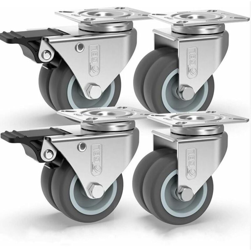 Treetalk - 4 Roulettes pour Meubles, Roulettes Pivotantes 50mm Avec Frein et Sans Frein,roue pour deplace meublePied de meuble, roue et roulette de