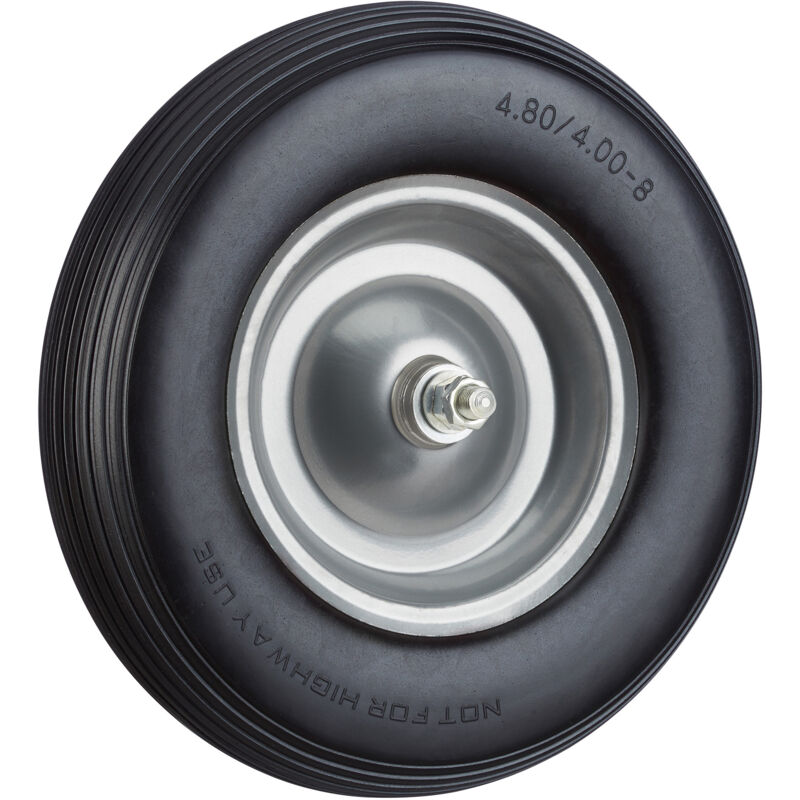 Lot de 2 roues de brouette caoutchouc, avec axe, 4.80 4.00-8, caoutchouc polyuréthane essieu 100 kg, noir/gris
