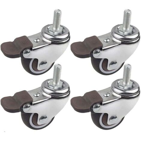 4 ruedas giratorias con freno de 38 mm, ruedas roscadas M8 x 20 mm, ruedas para muebles, carga 88 kg, ruedas de goma TPE para pequeños electrodomésticos
