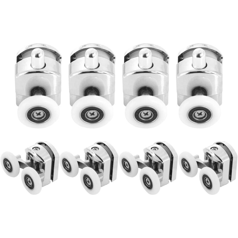 Image of Set di 8 rotelle per porta doccia - Rulli per cabina doccia in lega di zinco - Rullo per porta doccia scorrevole per bagno 25 mm (4 superiori e 4